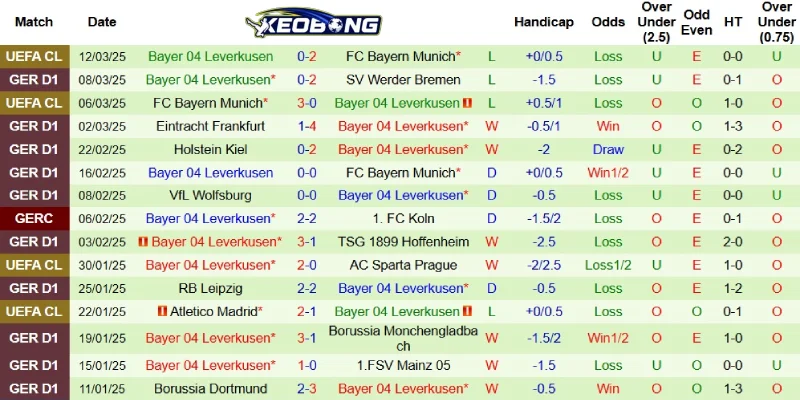 Thành tích gần đây của Leverkusen