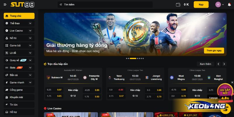 Giao diện đẳng cấp của nhà cái SUT88