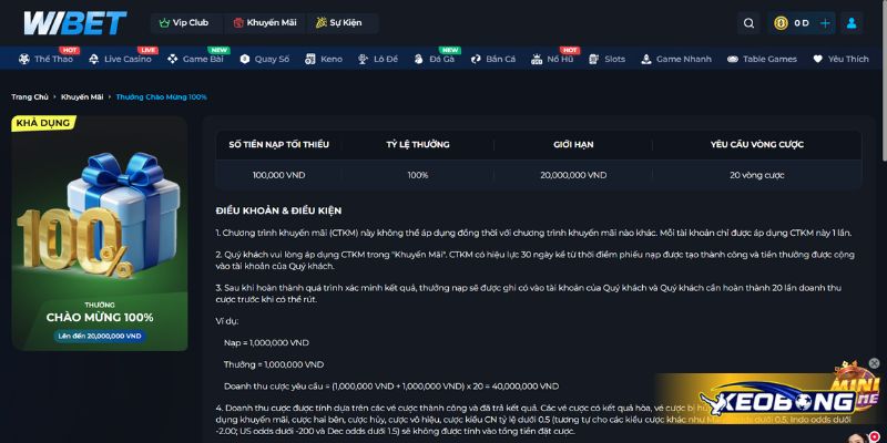 Khuyến mãi nạp lần đầu thưởng 100% giá trị lên đến 20.000.000 VND Khuyến mãi nạp lần đầu thưởng 100% giá trị lên đến 20.000.000 VND