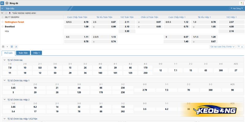 Soi kèo trận đấu Nottingham Forest vs Brentford ngày 17/08/2025 Soi kèo trận đấu Nottingham Forest vs Brentford ngày 17/08/2025